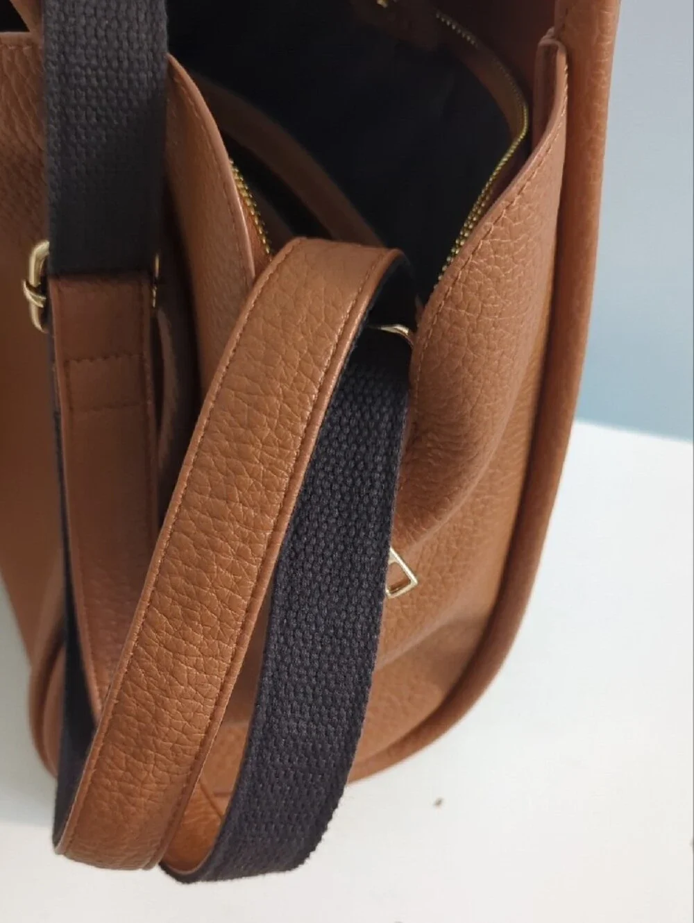Mellow World Women's Vegan Leather Tote in Warm Tan with Gold Hardware